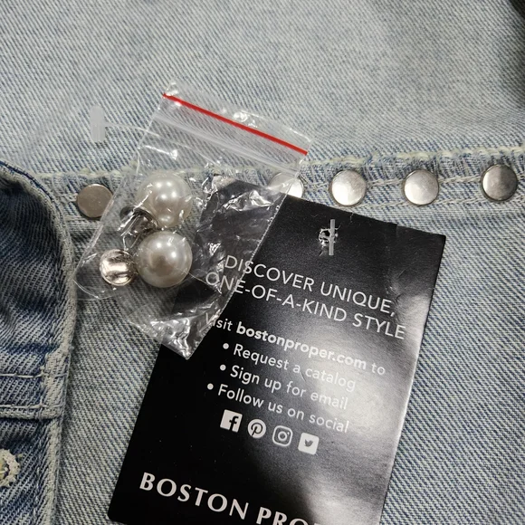 Boston Proper Pearl Embellished Denim Jacket - Picture 6 of 8